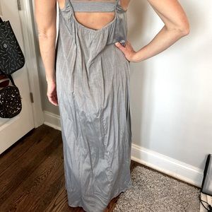 Silver V neck open back maxi